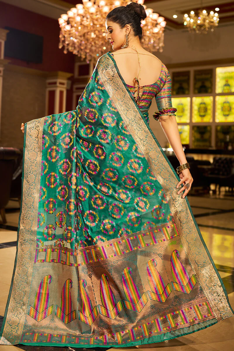 Smart Rama Organza Silk Saree With Snappy Blouse Piece - Image 4