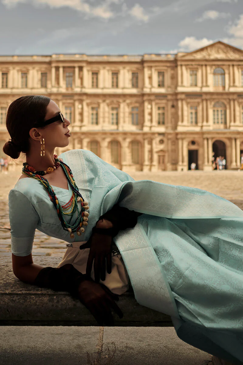 Smart Sky Soft Banarasi Silk Saree With Beguiling Blouse Piece - Image 3