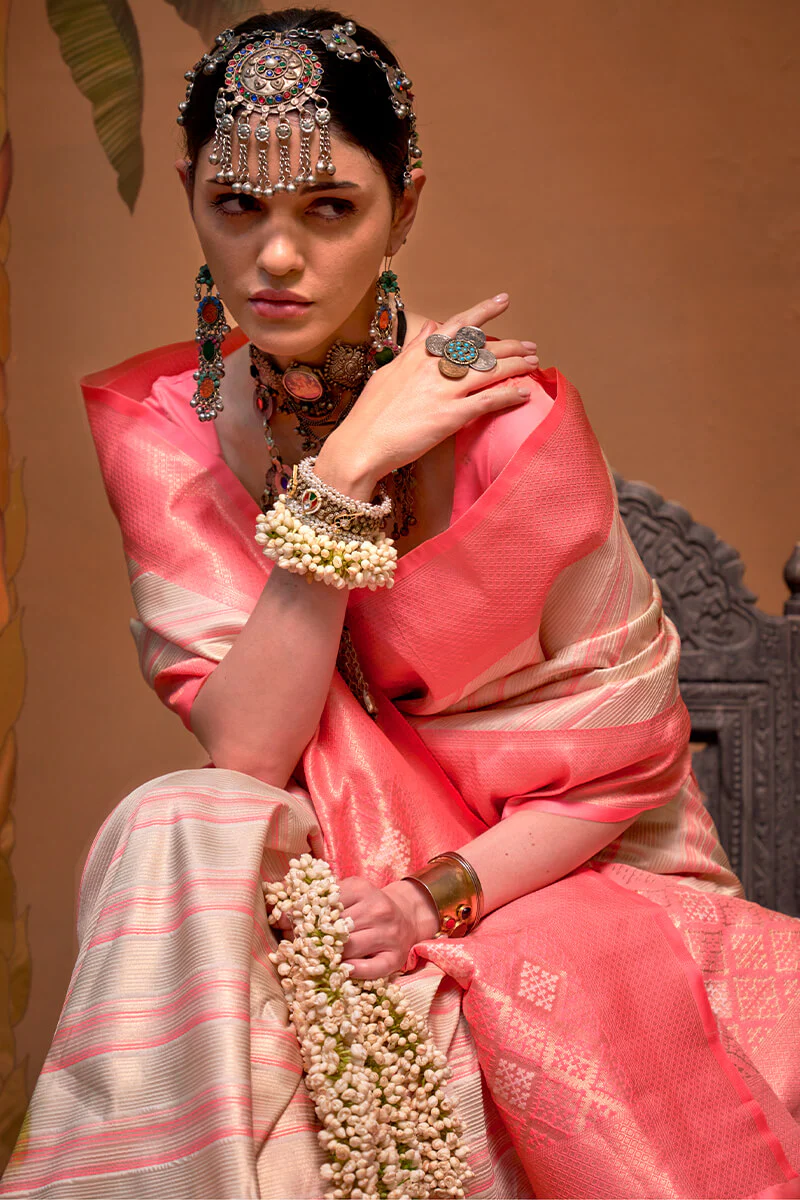 Smashing Beige Soft Banarasi Silk Saree With Tremendous Blouse Piece - Image 2