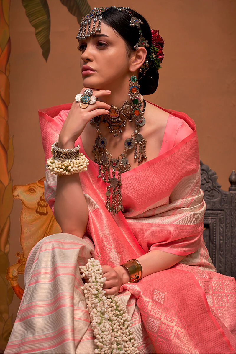 Smashing Beige Soft Banarasi Silk Saree With Tremendous Blouse Piece - Image 3