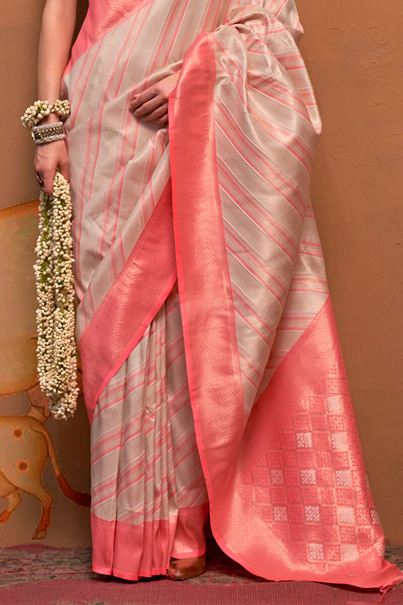 Smashing Beige Soft Banarasi Silk Saree With Tremendous Blouse Piece - Image 4