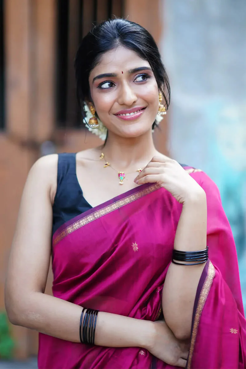 Smashing Dark Pink Cotton Silk Saree With Prodigal Blouse Piece - Image 5