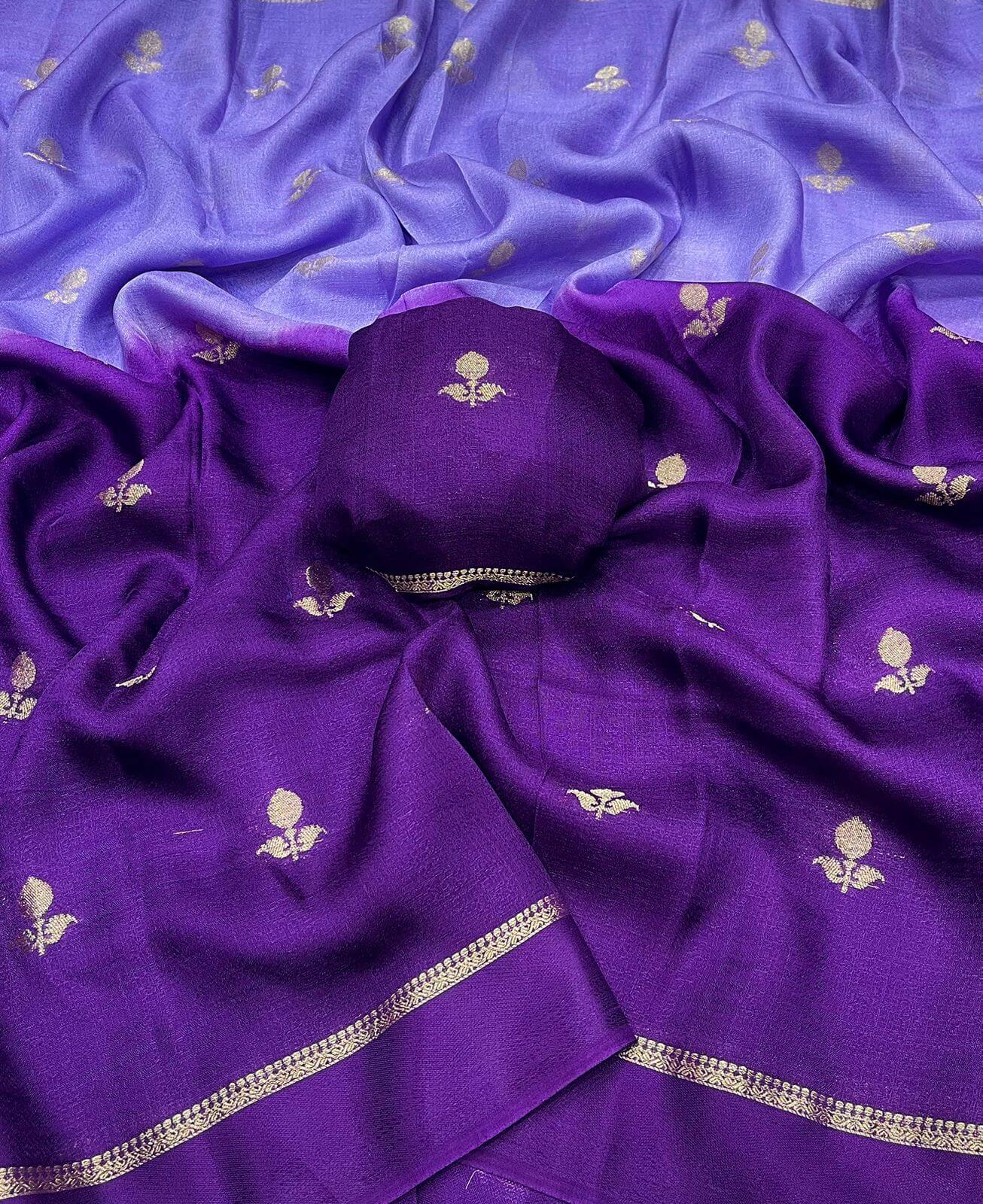 Smashing Lavender and Purple Banarasi Khadi Silk Saree With Rhapsody Blouse Piece - Image 3