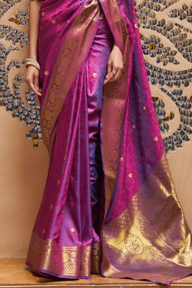Snappy Purple Pure Kanjivaram Silk Saree with Artistic Blouse Piece - Image 4