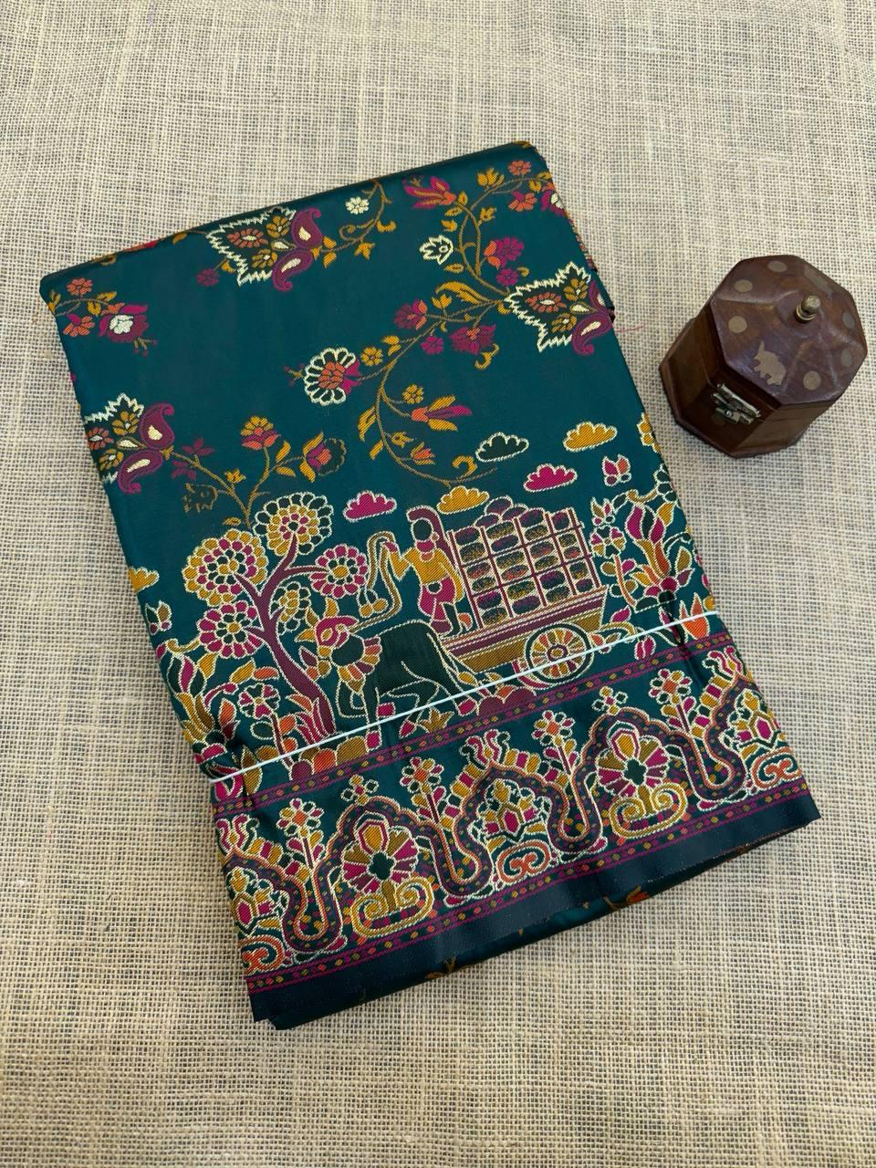 Sonorous Dark Green Pashmina Saree With Flaunt Blouse Piece - Image 2