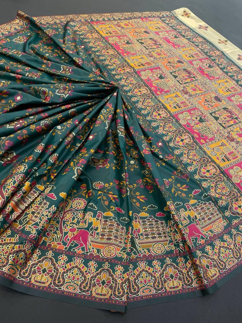 Sonorous Dark Green Pashmina Saree With Flaunt Blouse Piece - Image 3
