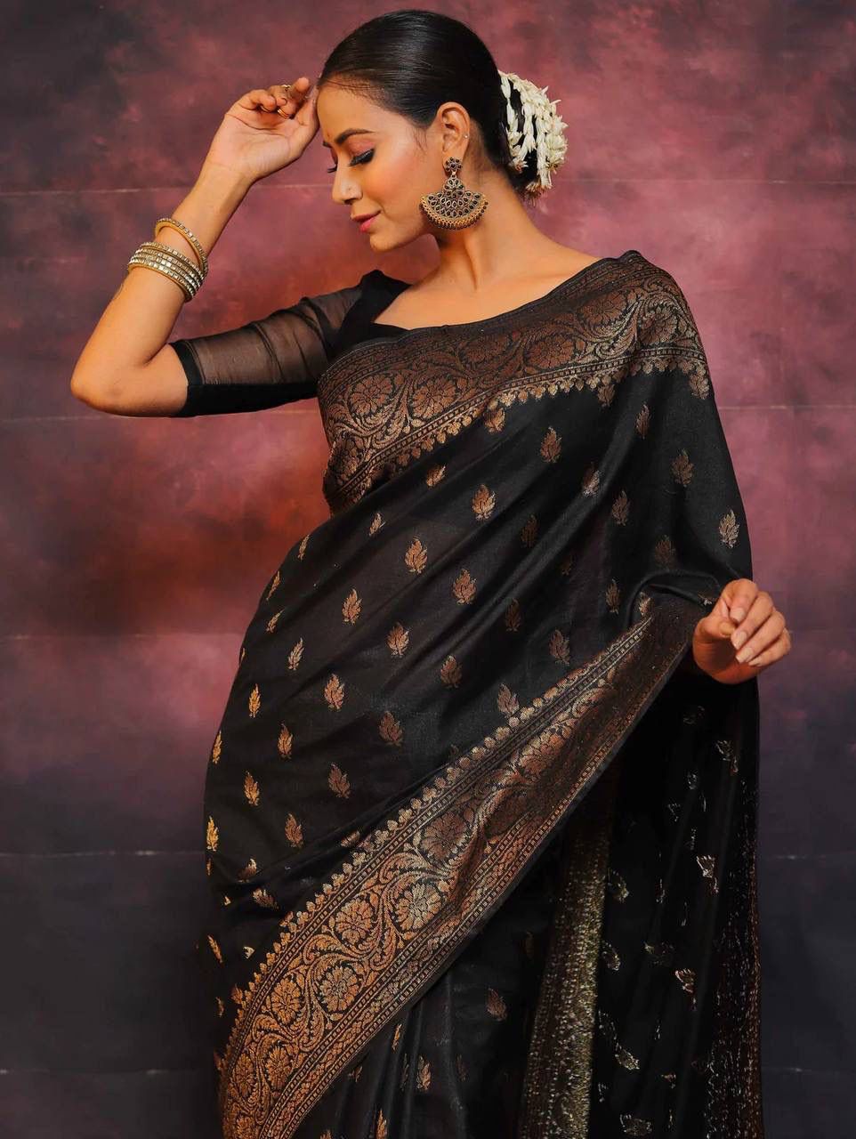 Sophisticated Black Soft Silk Saree With Twirling Blouse Piece - Image 4