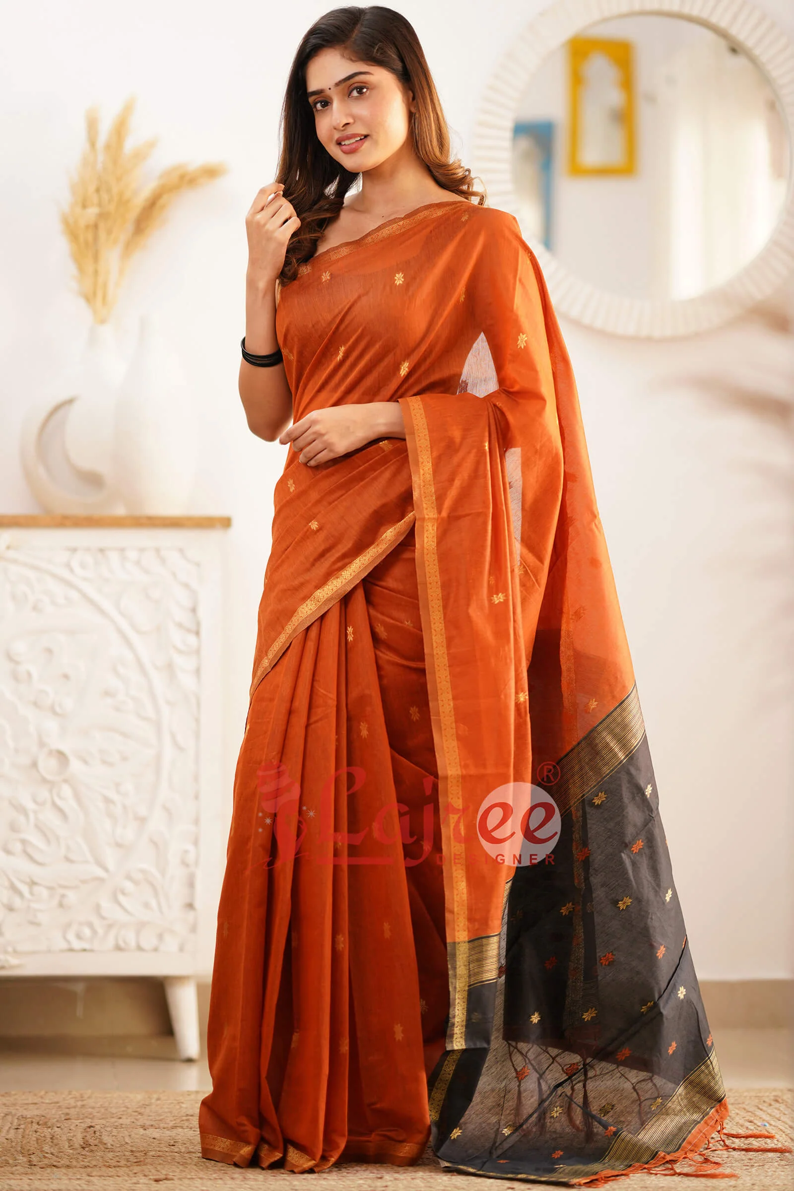 Sophisticated Orange Cotton Silk Saree With Elegant Blouse Piece - Image 4