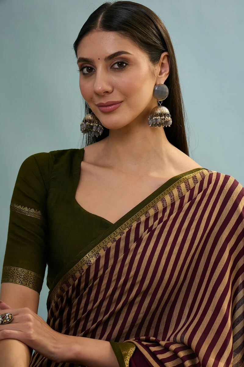 Sophisticated Wine Printed Cotton Silk Saree With Bucolic Blouse Piece - Image 4