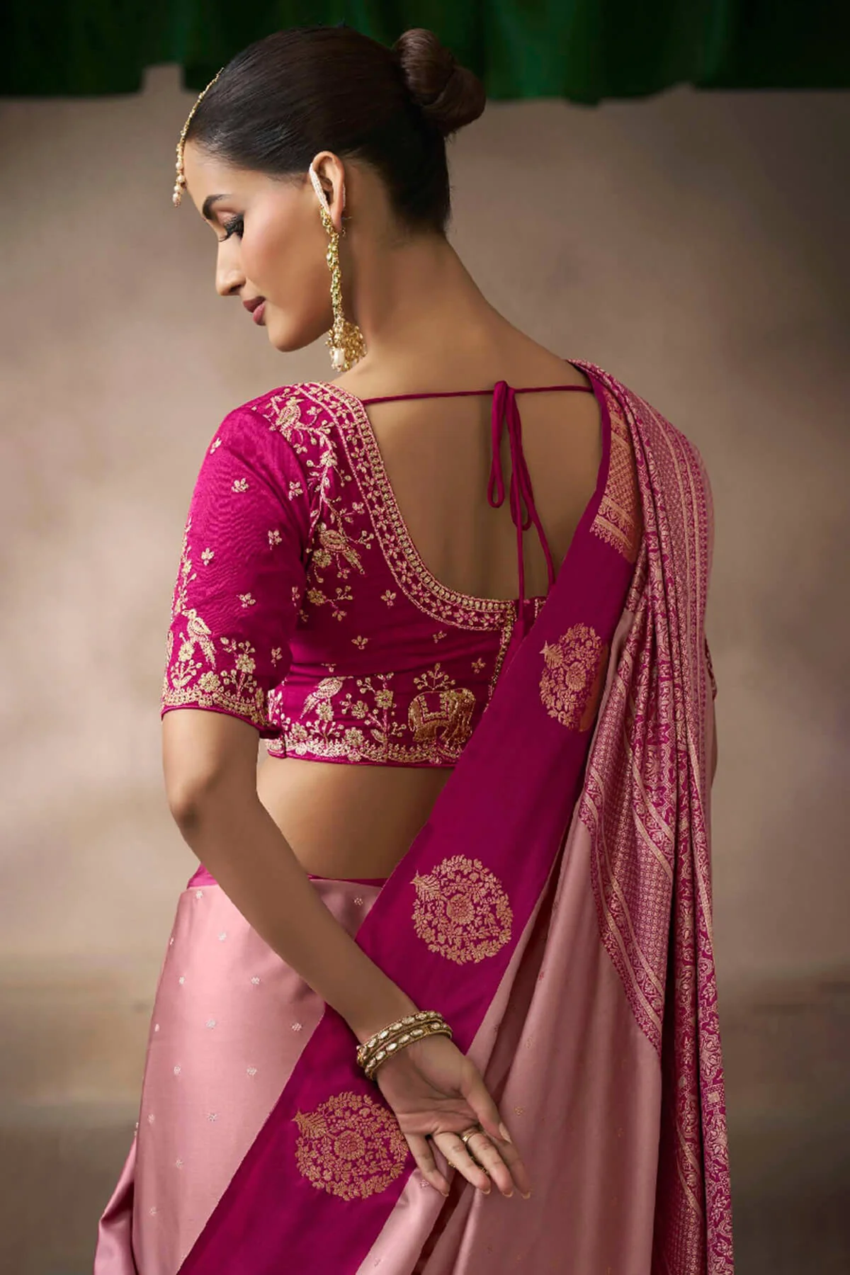 Splendiferous Baby Pink Banarasi Satin Silk Saree With Prodigal Blouse - Image 3