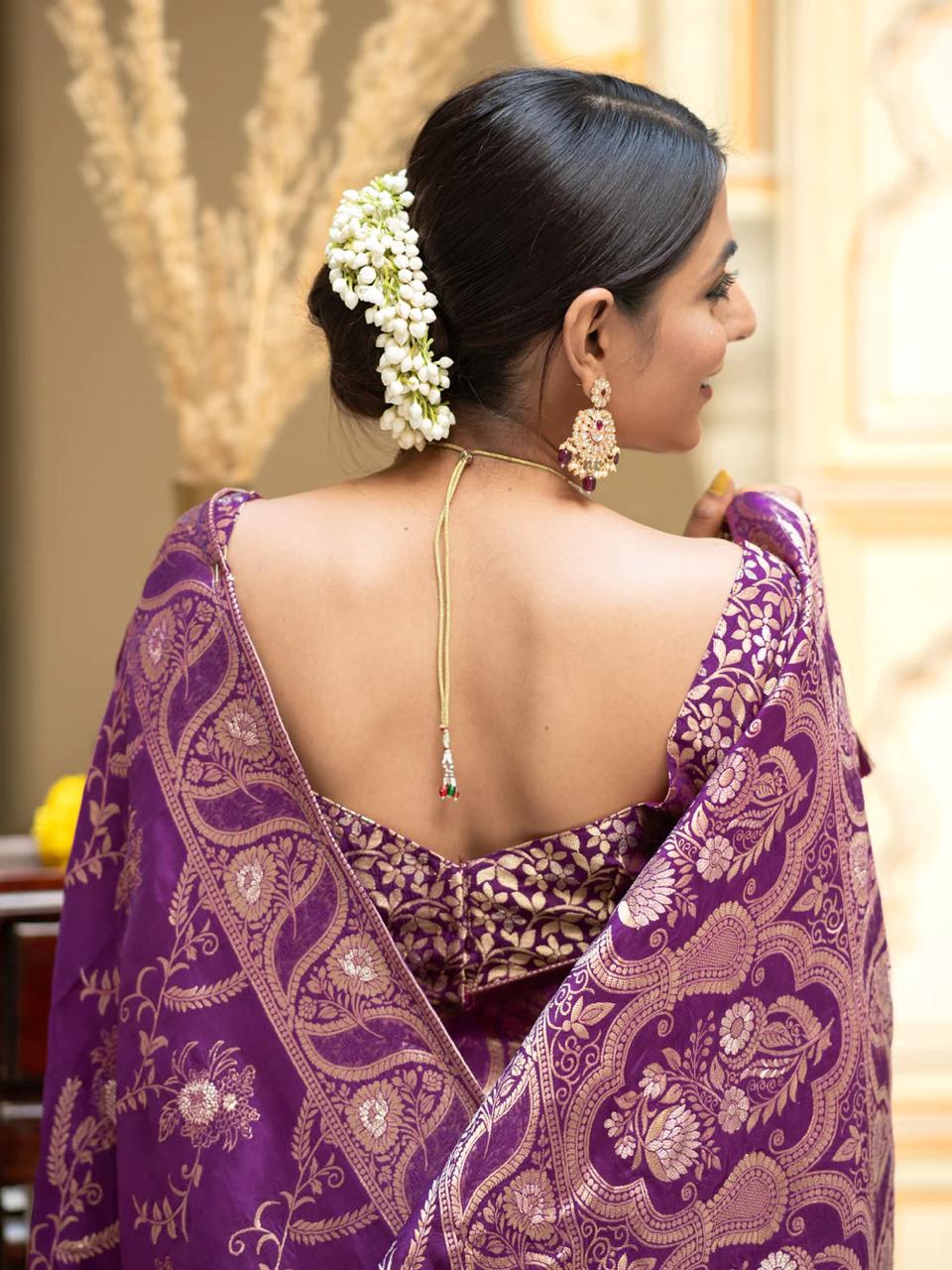 Splendiferous Purple Soft Silk Saree With Petrichor Blouse Piece - Image 6