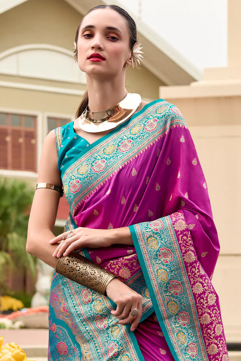 Splendorous Purple Soft Banarasi Silk Saree With Preferable Blouse Piece - Image 3