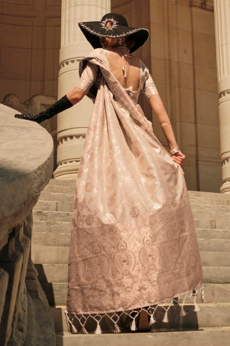 Staggering Beige Soft Banarasi Silk Saree With Sempiternal Blouse Piece - Image 3
