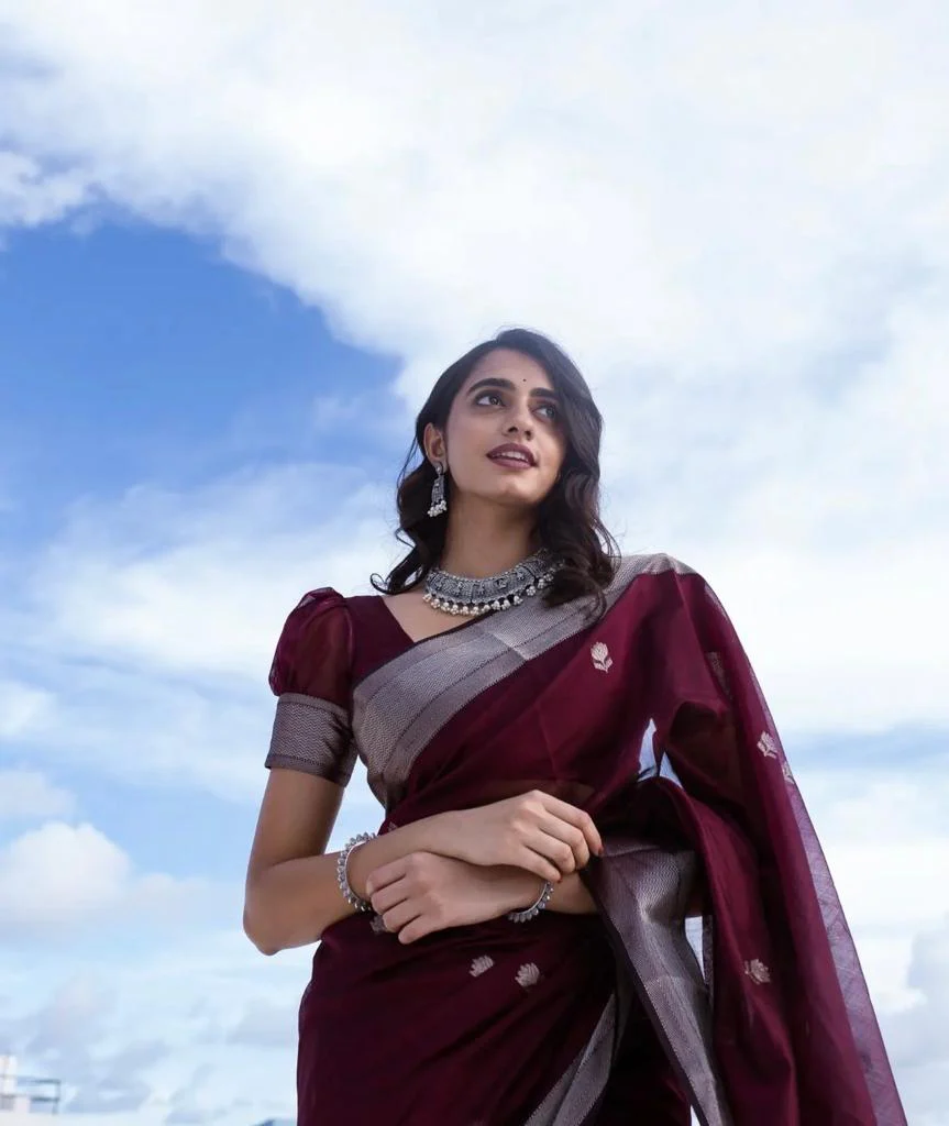 Staggering Wine Cotton Silk Saree With Ratatouille Blouse Piece - Image 4