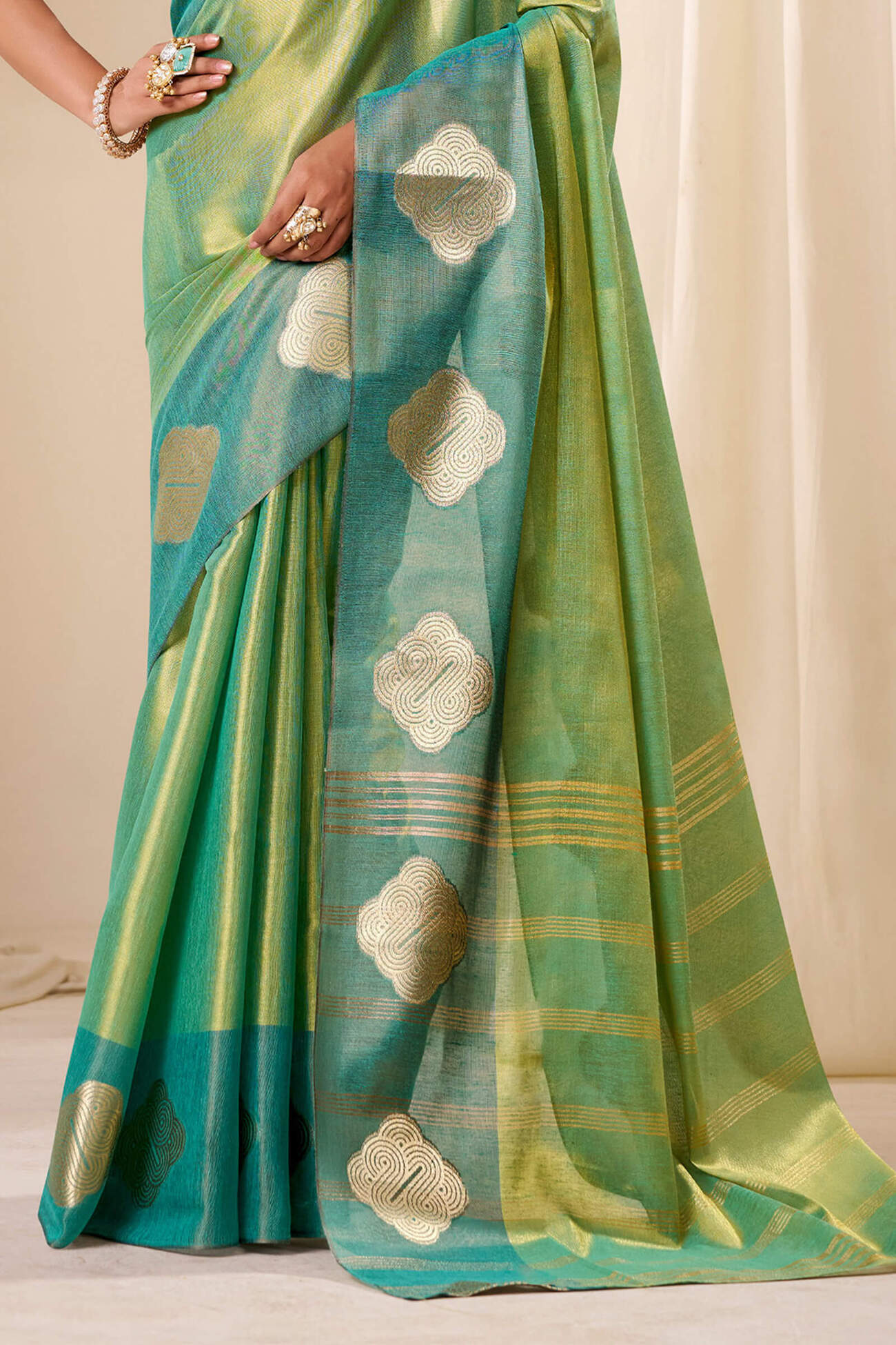 Staring Sea Green Pure Zari Weaving Banarasi Tissue Silk Saree With Tremendous Blouse Piece - Image 4
