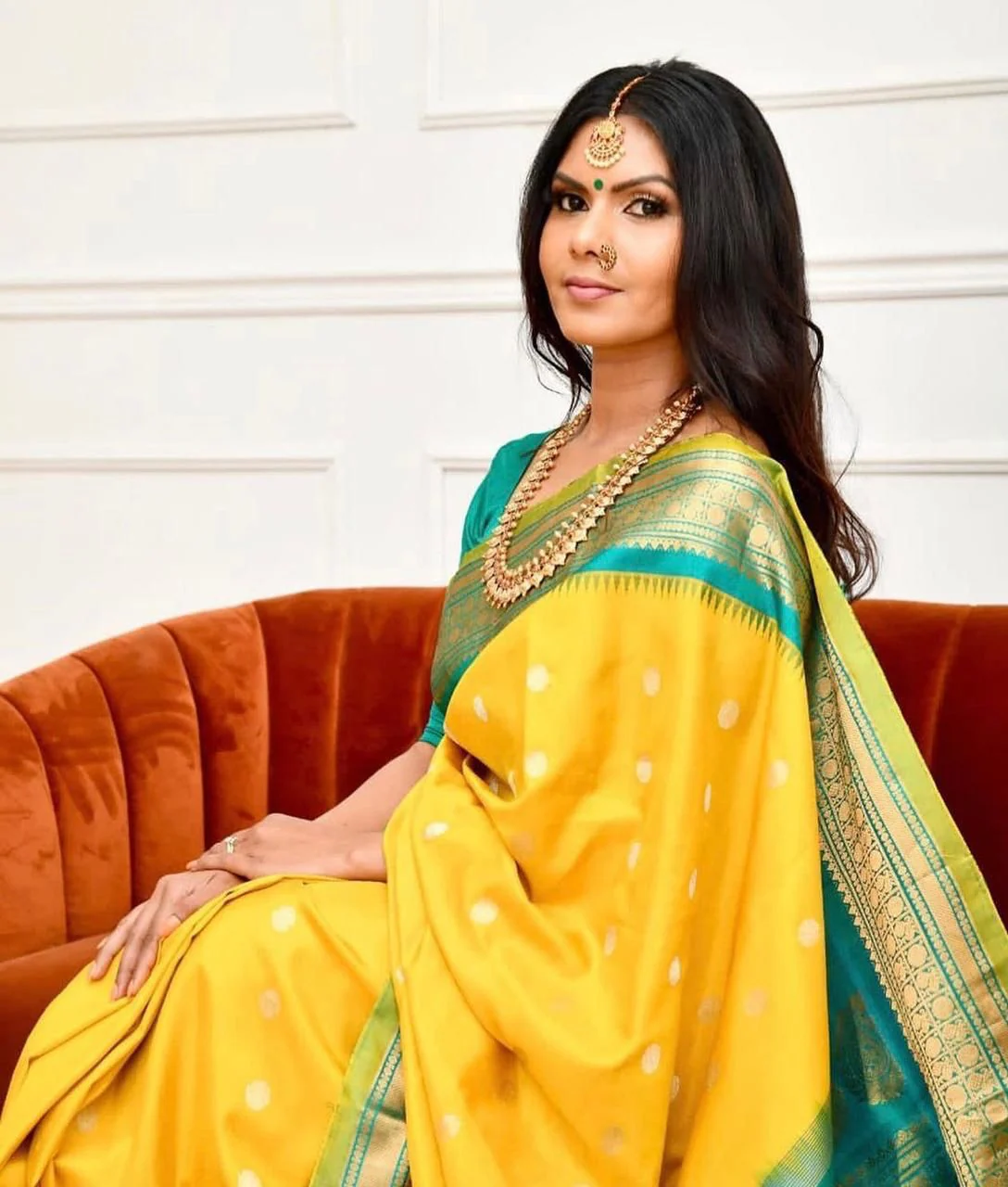 Staring Yellow Soft Banarasi Silk Saree With Charming Blouse Piece - Image 4