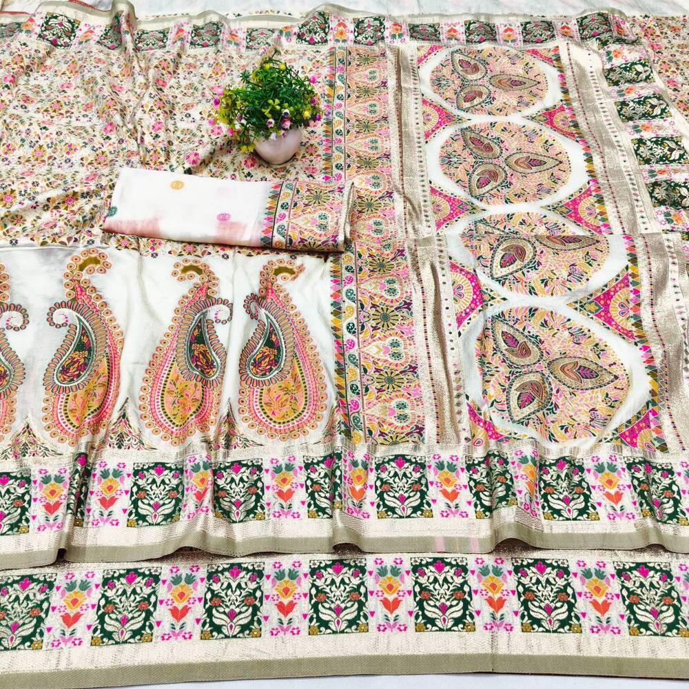 Stunner Beige Nylon Dola Pashmina Saree With Fragrant Blouse Piece - Image 4