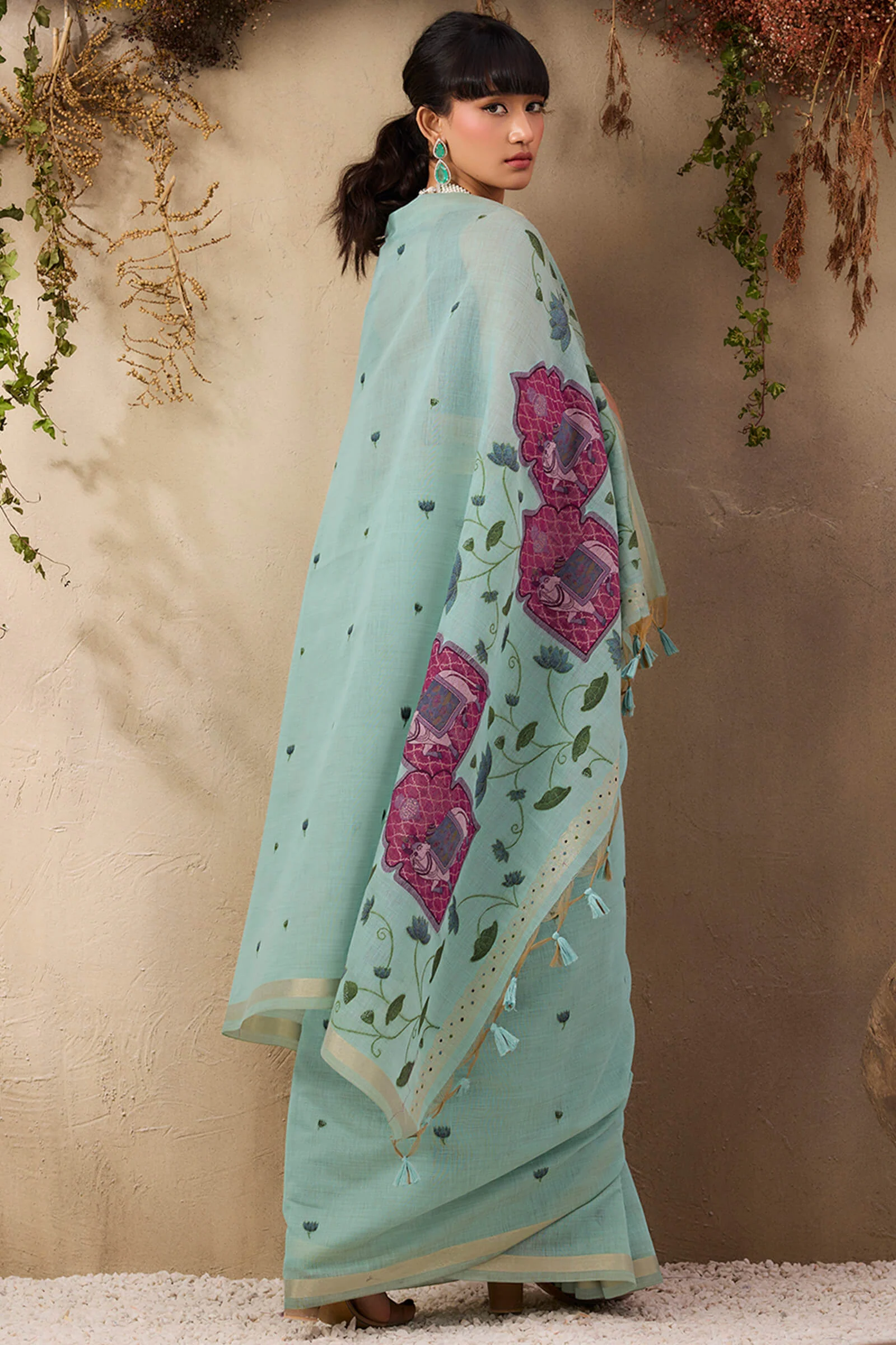 Stunner Sea Green Cotton Silk Saree With Designer Blouse Piece - Image 7