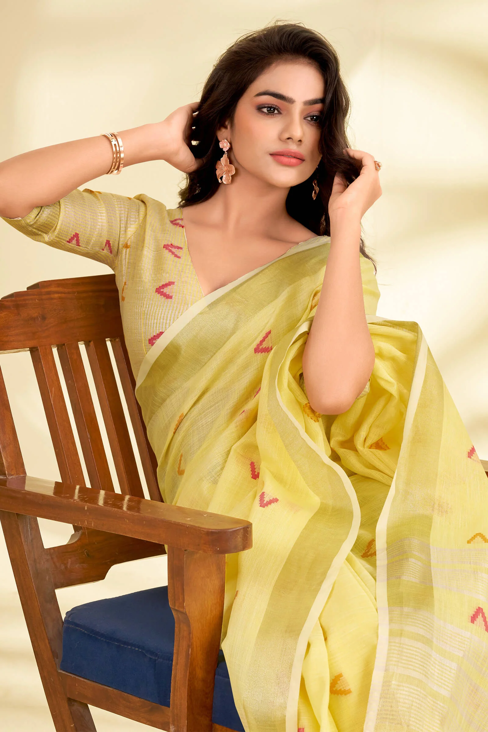 Stunning Yellow Cotton Silk Saree With Most Stunning Blouse Piece - Image 2