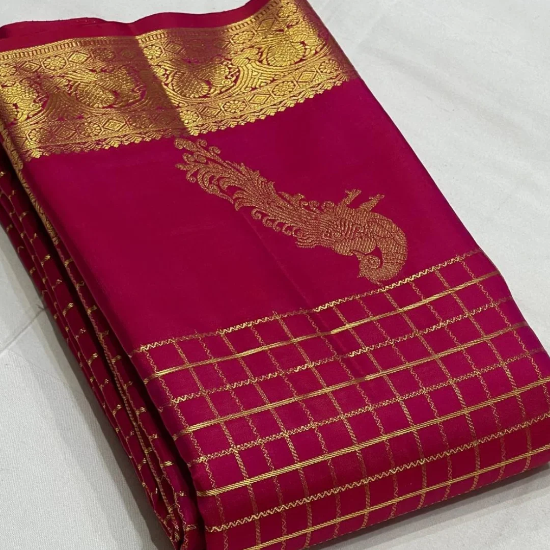 Stylish Dark Pink Pure Zari Weaving Banarasi Silk Saree With Lovely Blouse Piece - Image 2