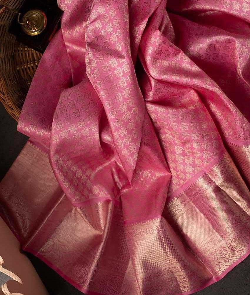 Stylish Pink Soft Silk Saree With Unique Blouse Piece - Image 3