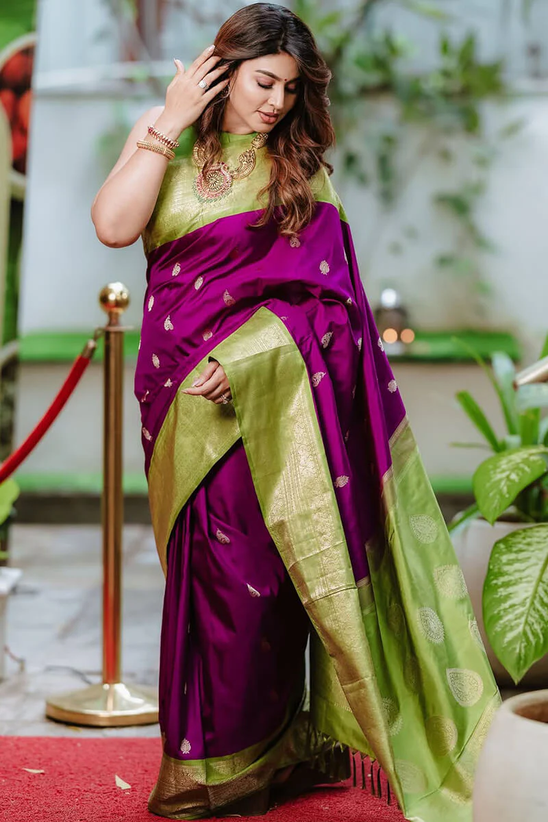 Stylish Purple Soft Silk Saree With Elision Blouse Piece - Image 3