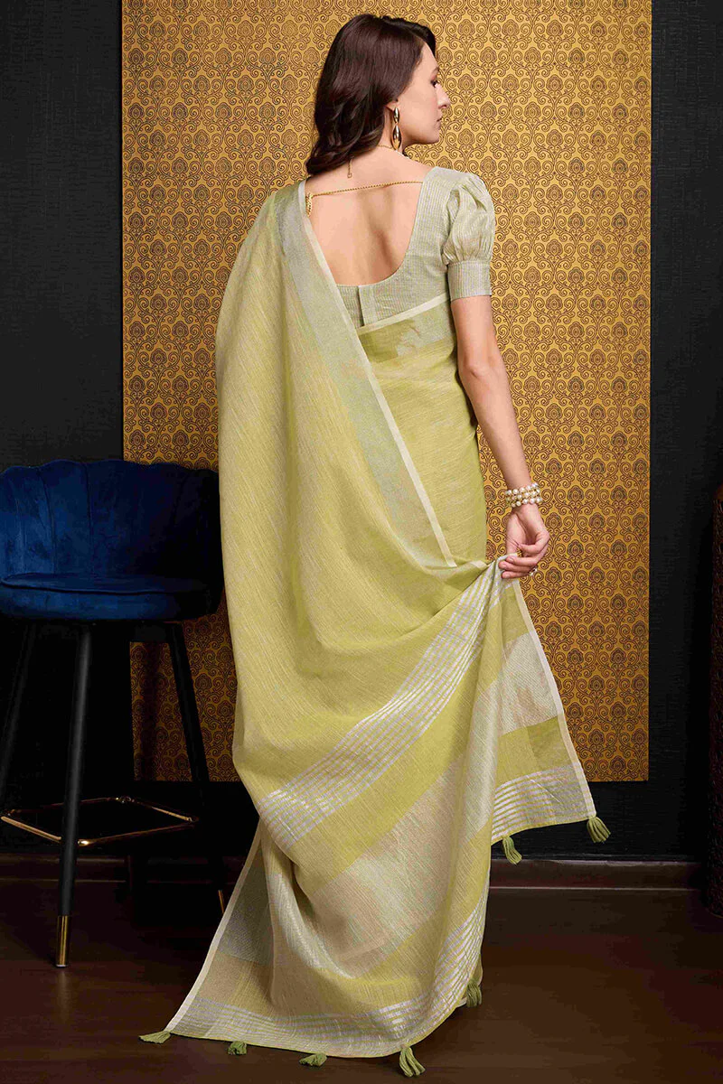 Super extravagant Mustard Cotton Silk Saree With Marvellous Blouse Piece - Image 4