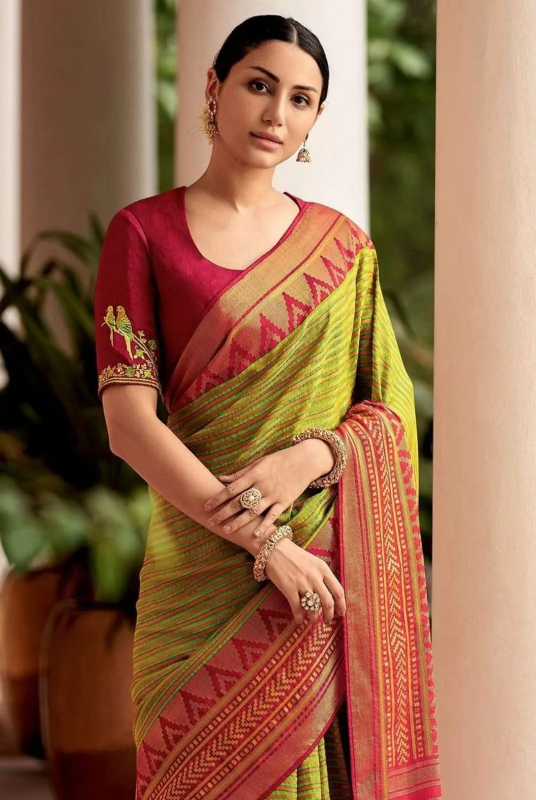 Superb Mehndi Soft Silk Saree With Classic Two Blouse Piece - Image 3