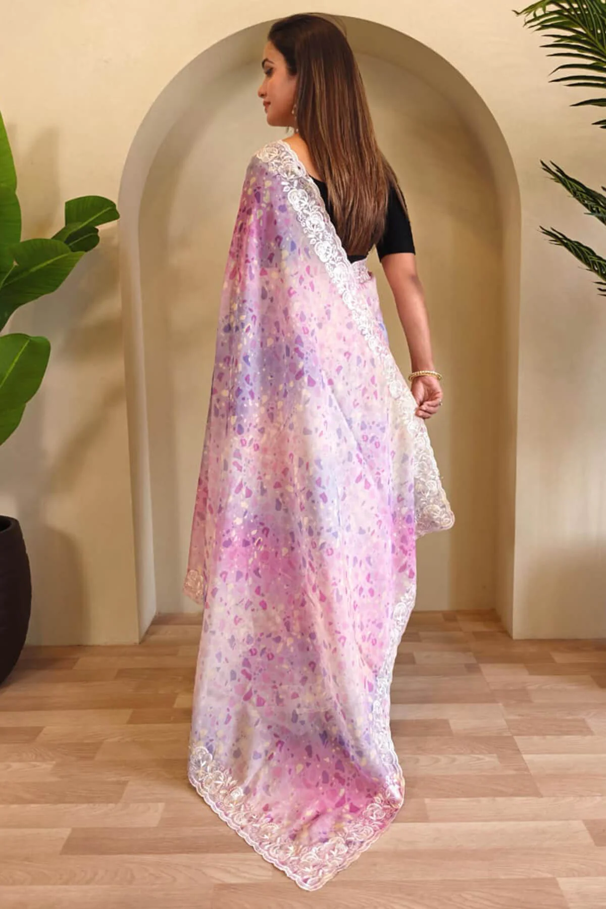 Supernal Baby Pink Embroidery Work Organza Silk Saree With Radiant Blouse Piece - Image 3
