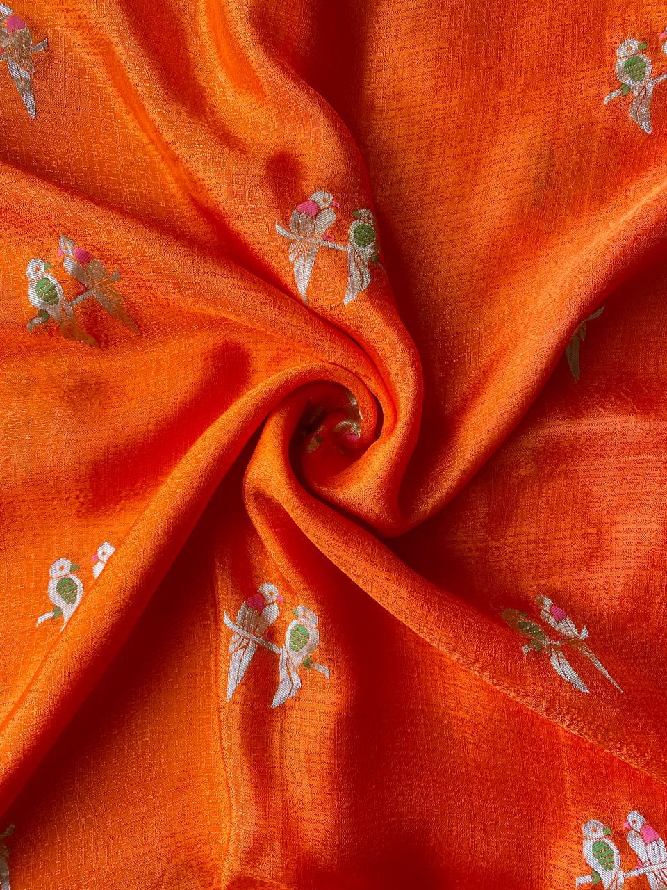Supernal Orange Embroidery Work Crush Silk Saree With Breathtaking Blouse Piece - Image 3