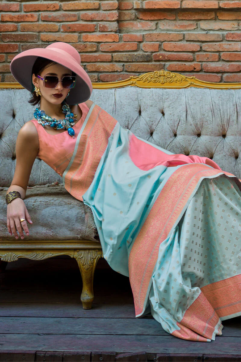 Surpassing Sky Soft Banarasi Silk Saree With Groovy Blouse Piece - Image 2