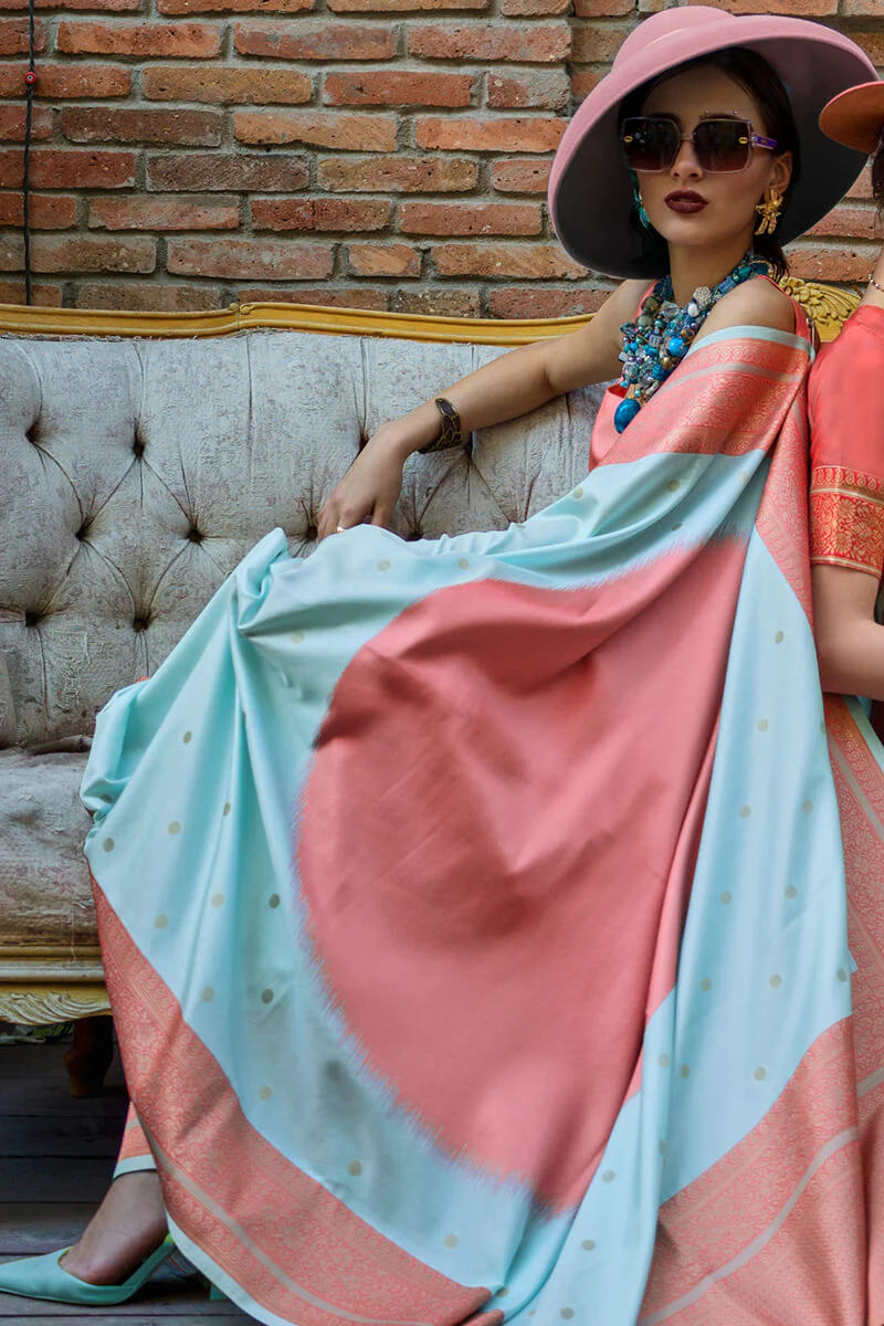 Surpassing Sky Soft Banarasi Silk Saree With Groovy Blouse Piece - Image 3