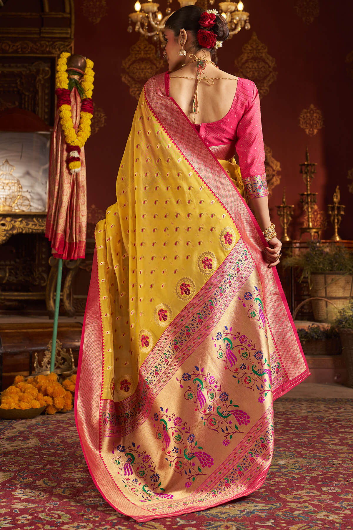 Surpassing Yellow Organza Paithani Silk Saree With Sensational Blouse Piece - Image 7