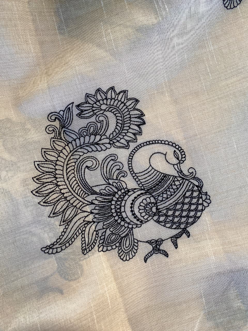 Surreptitious Off White Embroidery Work Tussar Silk Saree With Comely Blouse Piece - Image 4