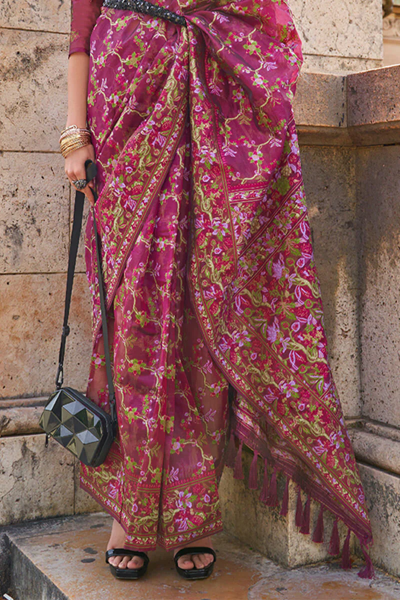 Surreptitious Wine Pashmina saree With Confounding Blouse Piece - Image 3
