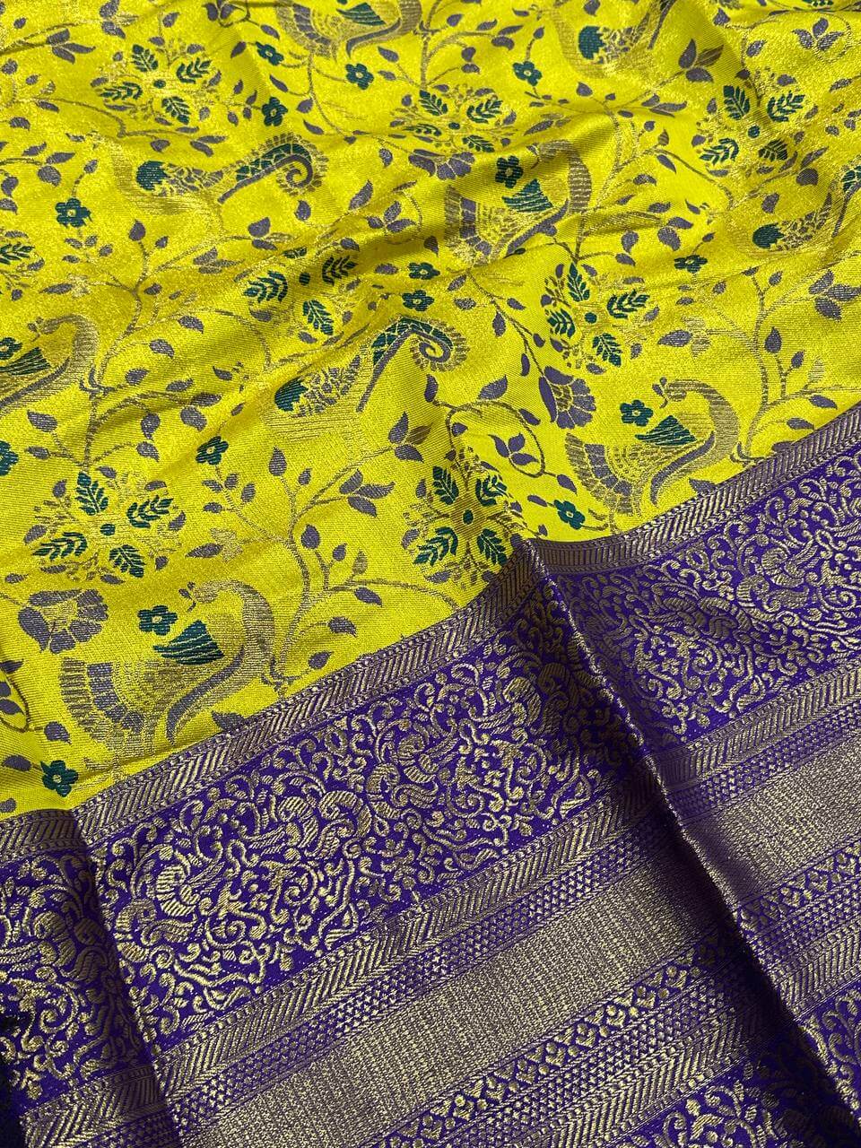 Surreptitious Yellow Kanjivaram Silk Saree With Prodigal Blouse Piece - Image 3
