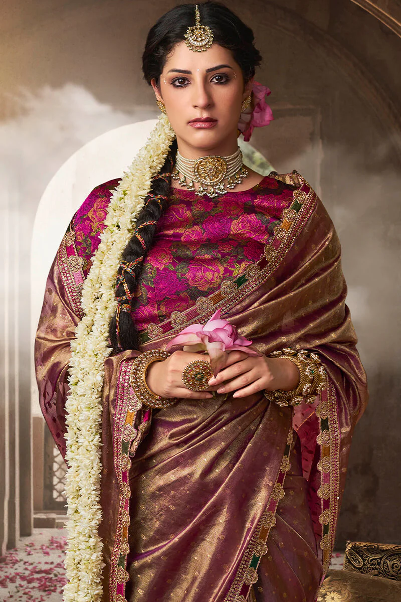 Susurrous Purple Pure Tissue Banarasi Silk Saree With Nectarous Blouse Piece - Image 2
