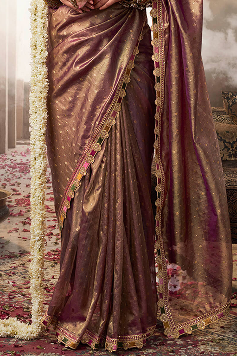 Susurrous Purple Pure Tissue Banarasi Silk Saree With Nectarous Blouse Piece - Image 3