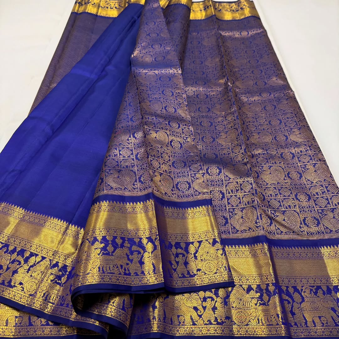 Susurrous Royal Blue Pure Zari Weaving Banarasi Silk Saree With Symmetrical Blouse Piece - Image 2