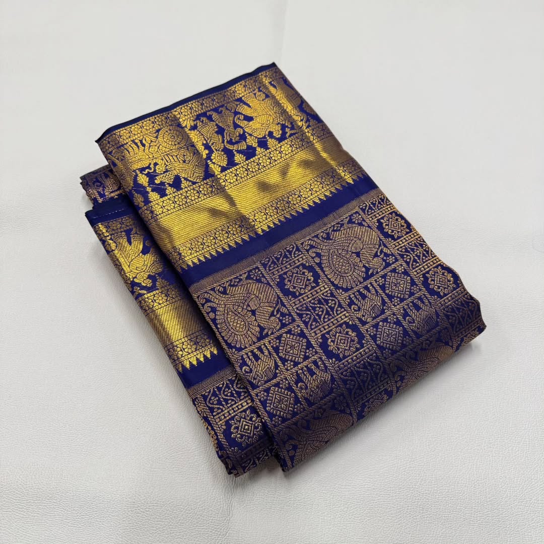 Susurrous Royal Blue Pure Zari Weaving Banarasi Silk Saree With Symmetrical Blouse Piece - Image 4