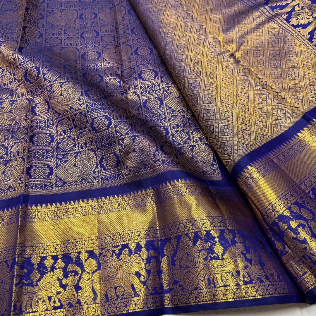 Susurrous Royal Blue Pure Zari Weaving Banarasi Silk Saree With Symmetrical Blouse Piece - Image 6