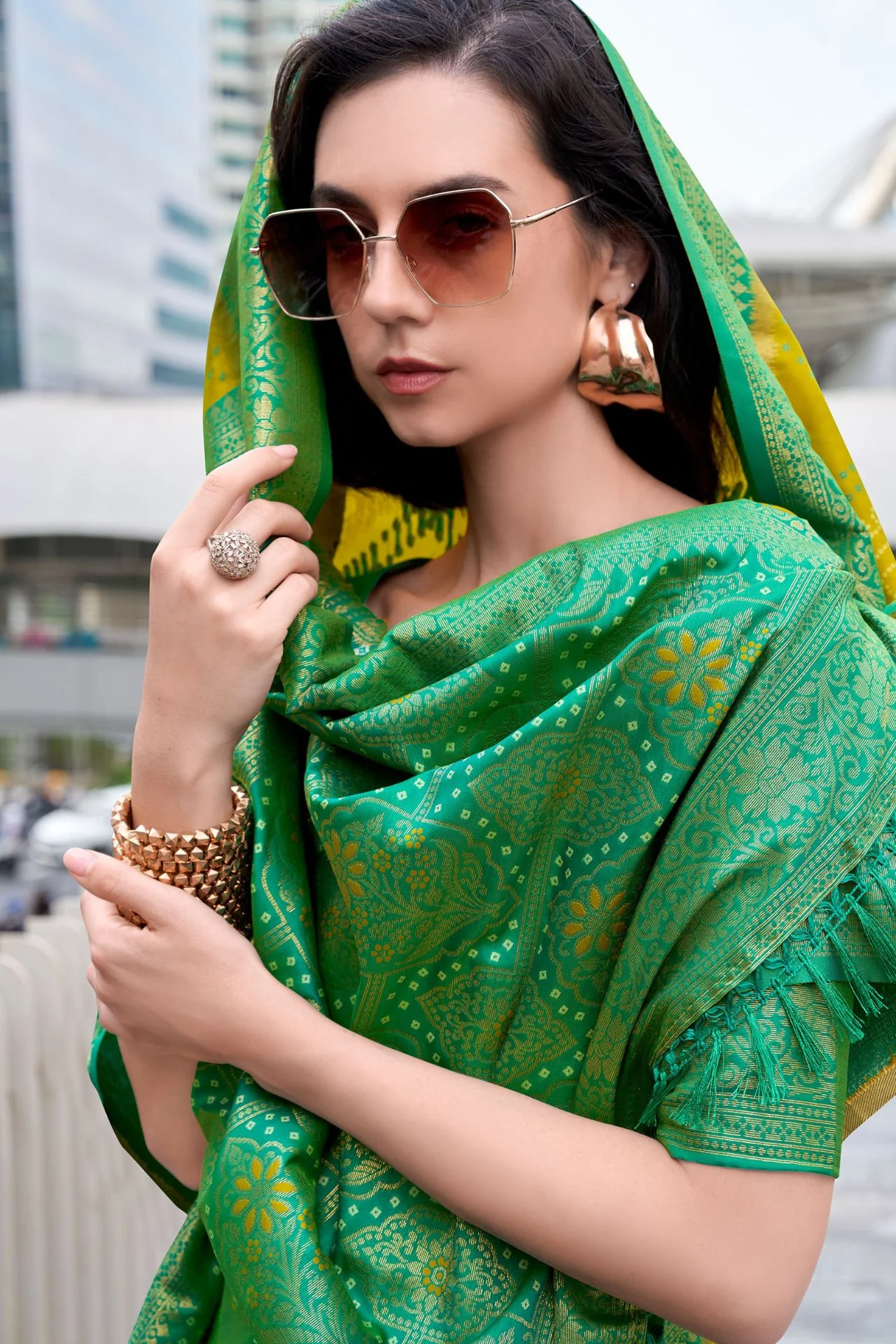 Tantalizing Mustard Soft Banarasi Silk Saree With Enticing Blouse Piece - Image 4