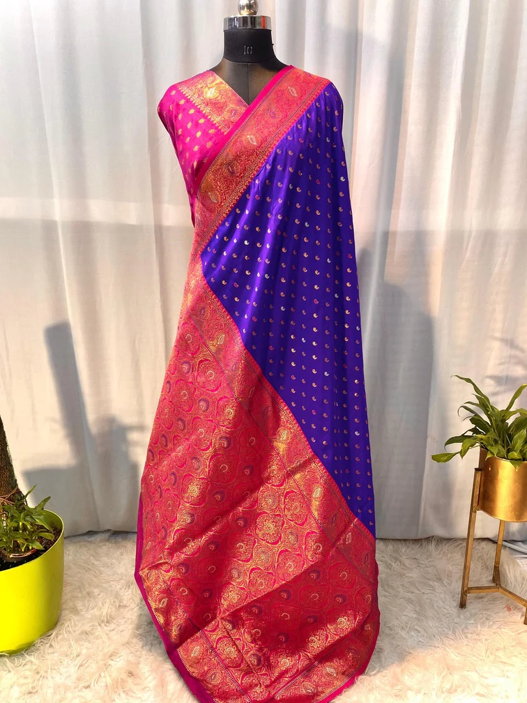 Tempting Royal Blue Soft Banarasi Silk Saree With Prodigal Blouse Piece - Image 3