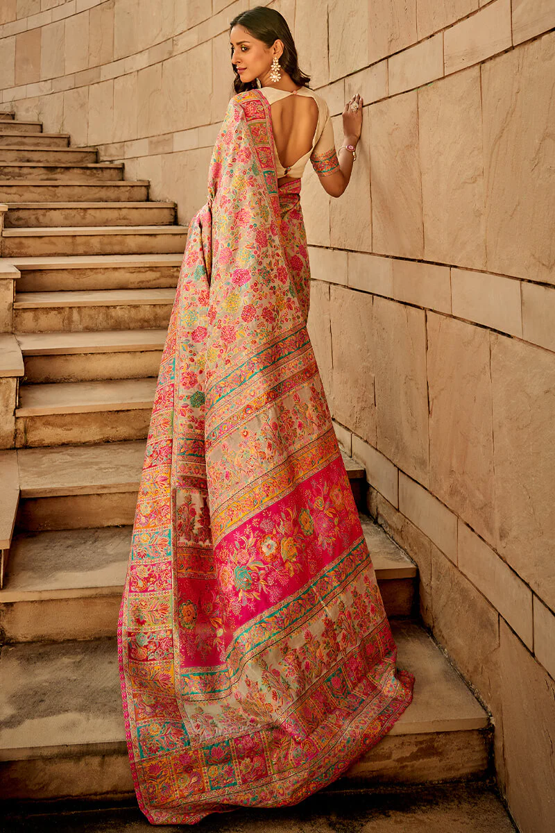 Traditional Dark Beige Pashmina Saree With Dalliance Blouse Piece - Image 3