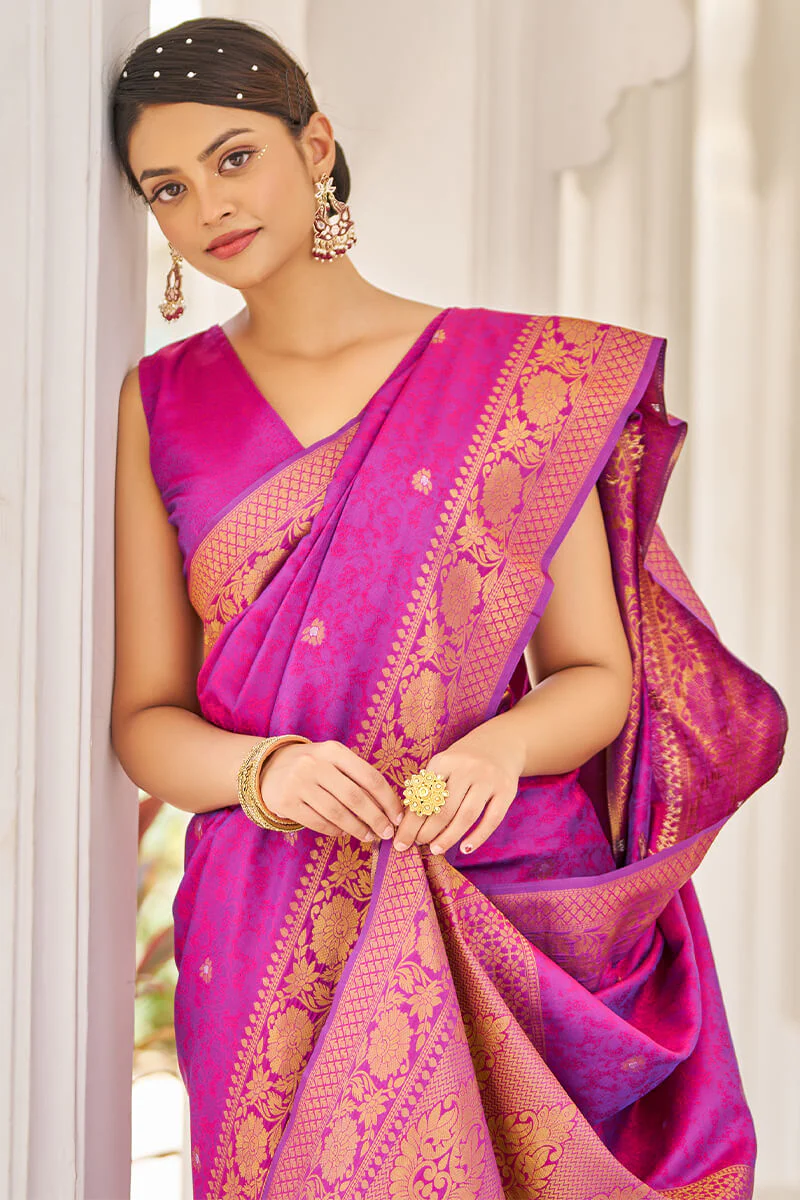 Traditional Purple Kanjivaram Silk Saree With Inspiring Blouse Piece - Image 2