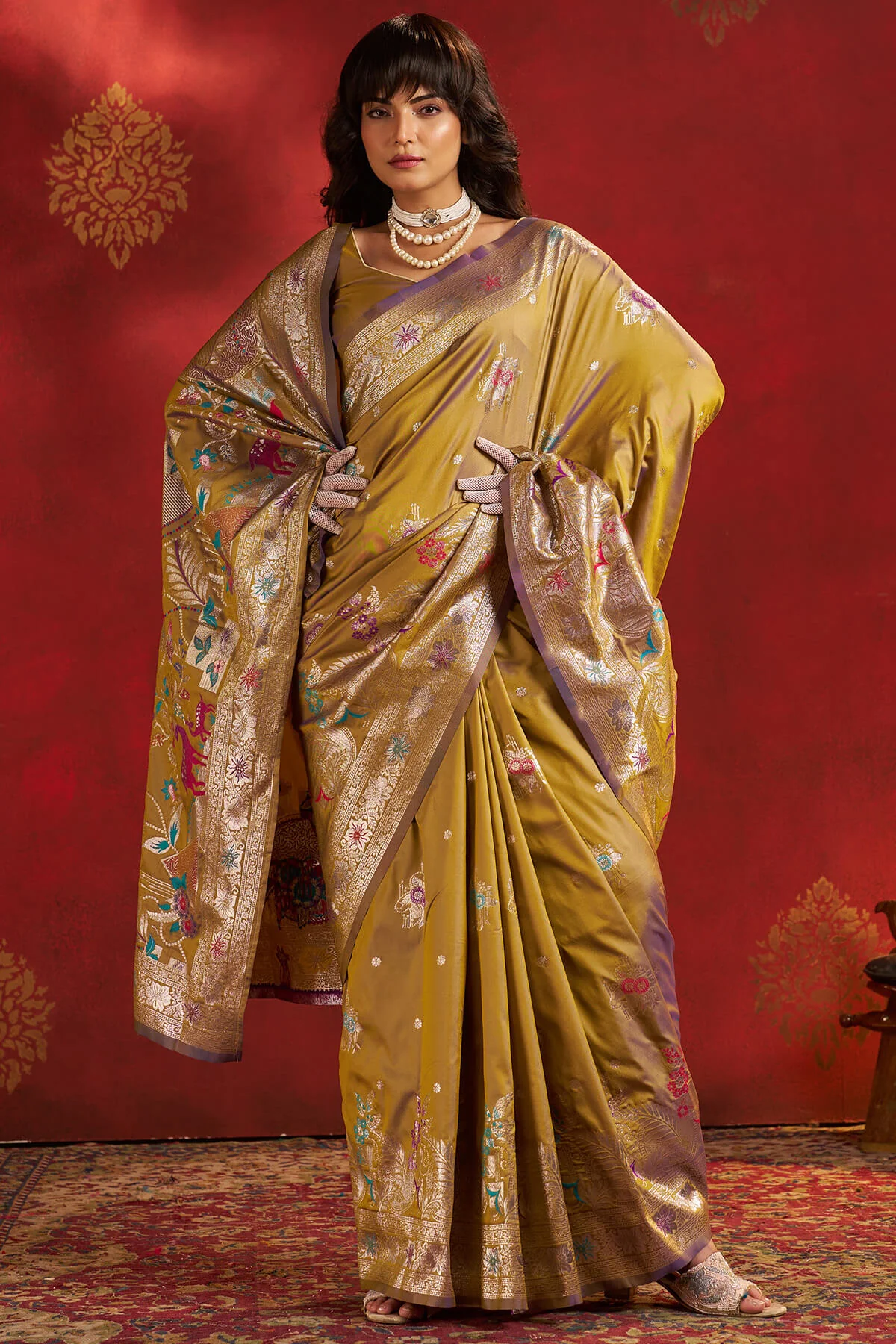 Transcendent Mustard Pure Zari Weaving Banarasi Silk Saree With Phenomenal Blouse Piece - Image 3
