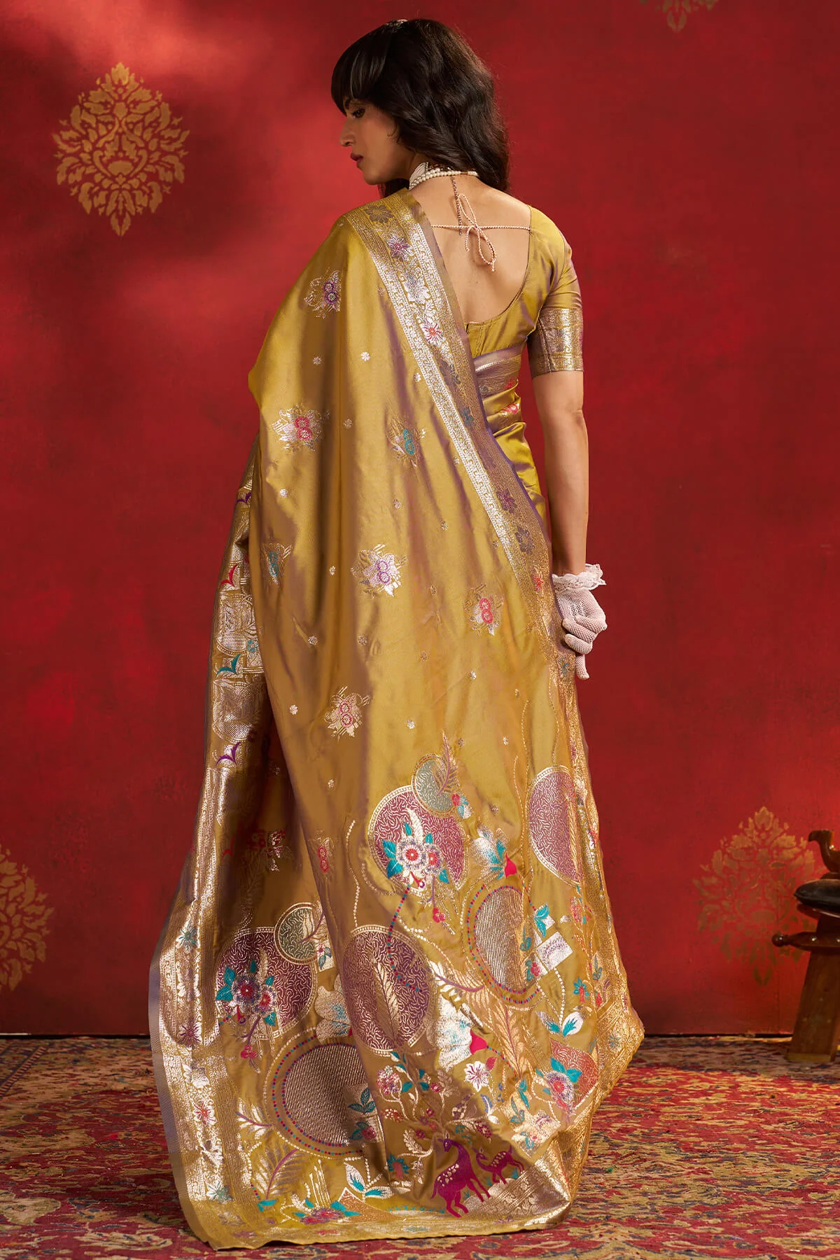 Transcendent Mustard Pure Zari Weaving Banarasi Silk Saree With Phenomenal Blouse Piece - Image 6