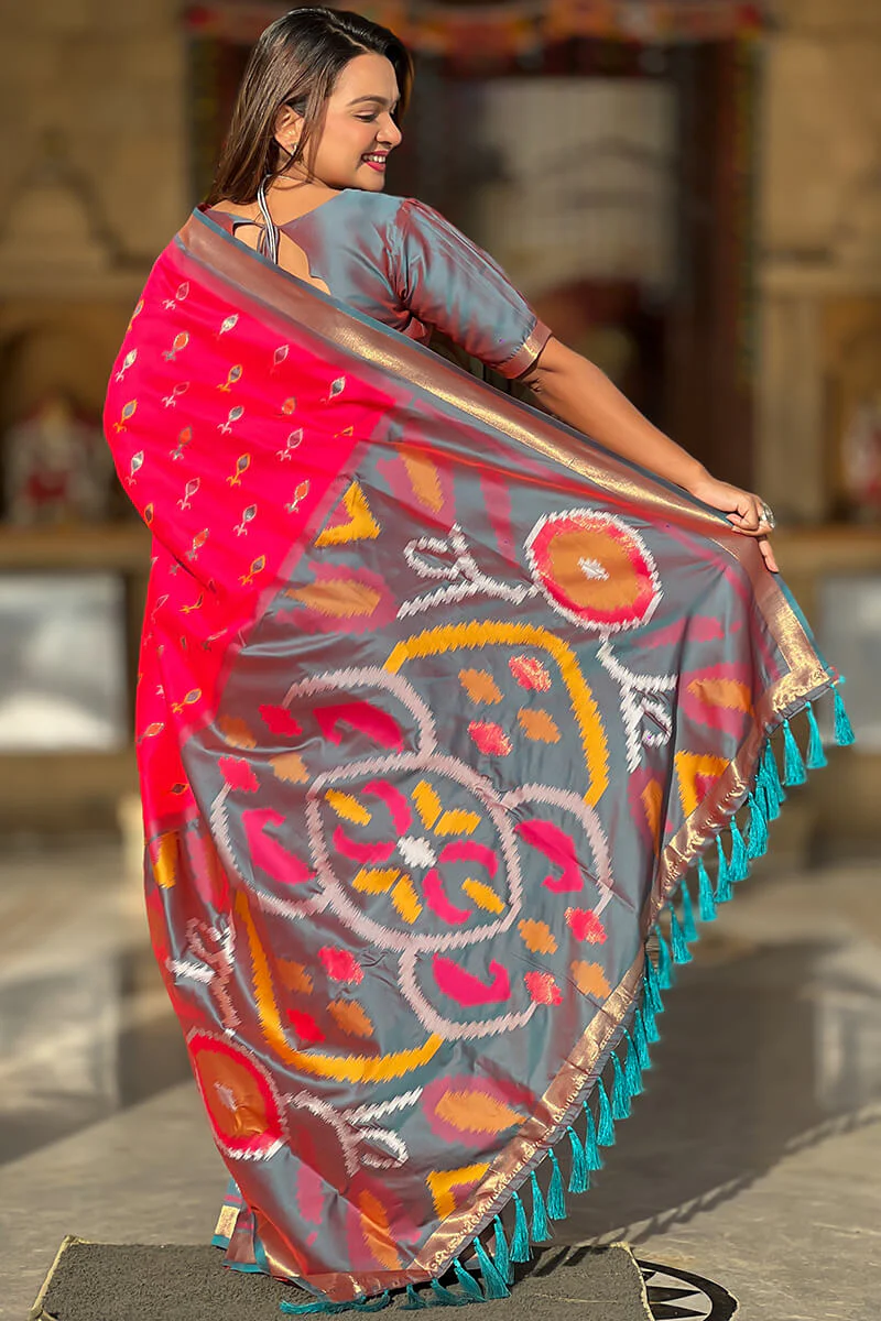 Tremendous Dark Pink Soft Banarasi Silk Saree With Allure Blouse Piece - Image 4