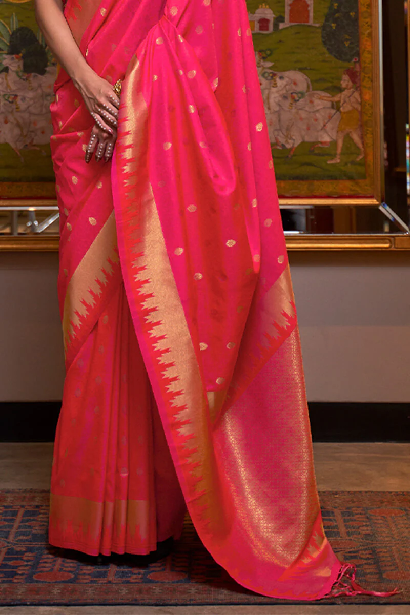 Tremendous Dark Pink Soft Banarasi Silk Saree With Luxuriant Blouse Piece - Image 3