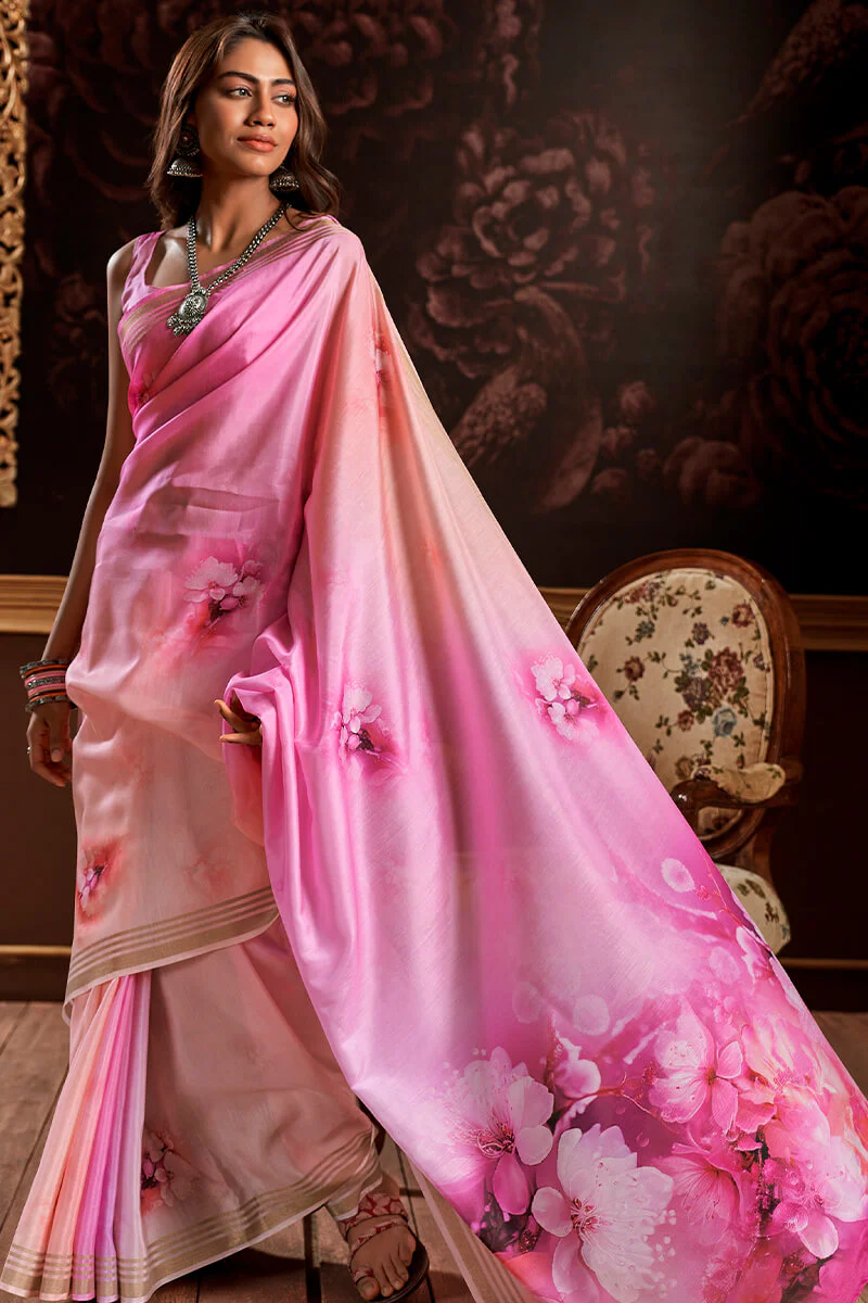 Tremendous Pink Digital Printed Soft Silk Saree With Scrupulous Blouse Piece - Image 5